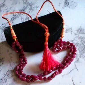 Natural Genuine Ruby Necklace Double Strand  Adjustable Tasseled Pull Ro…